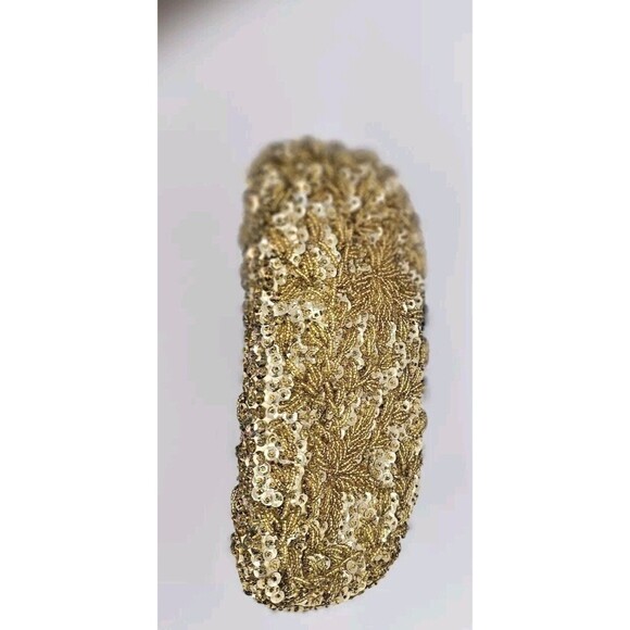 Vintage Gold Hand Beaded and Sequined Evening Bag Gold Handle Hong Kong - Picture 8 of 13